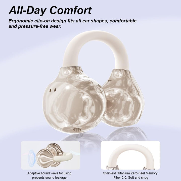 Clip-on Open-Ear Bluetooth-Kopfhörer Wireless,Bluetooth 6.0,60 Stunden Ultra-Lange Akkulaufzeit,Komf