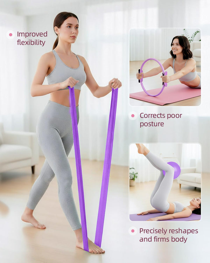 Abahub Pilates Ring Set, 35CM Magic Circle, 25CM Mini Ball, Stretchbänder,Home Pilates Ausrüstung, f