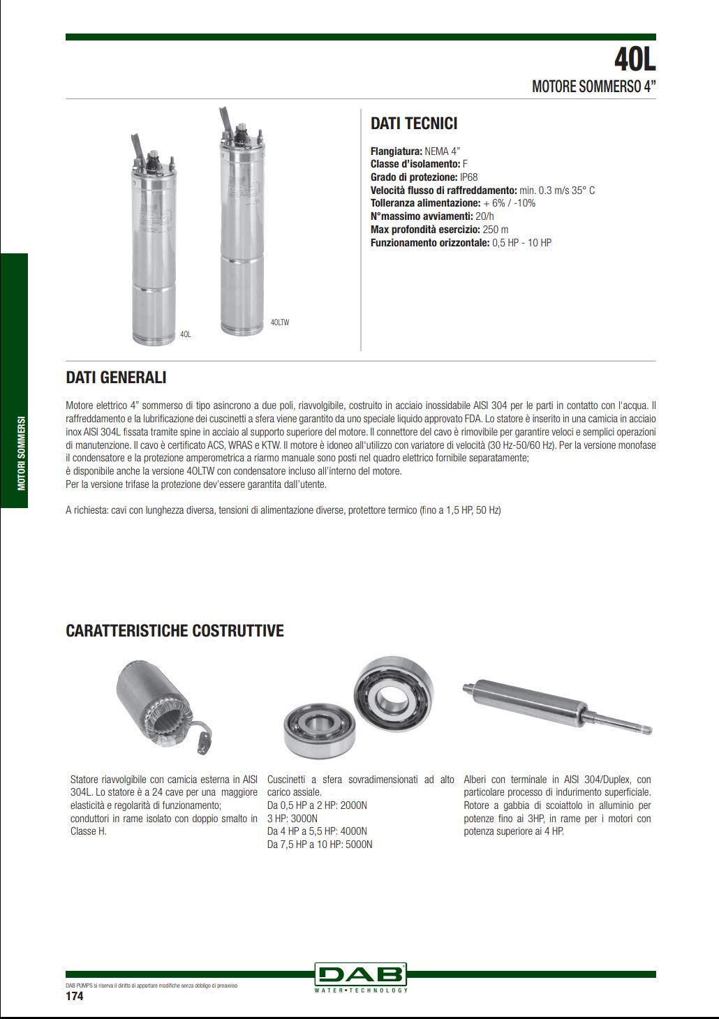 DAB Tauchmotor, 4 Zoll, 4 Zoll, 1,1 kW, 230 V, M – 1,5 PS, einphasiger Elektromotor, 4 Zoll, Typ Asy