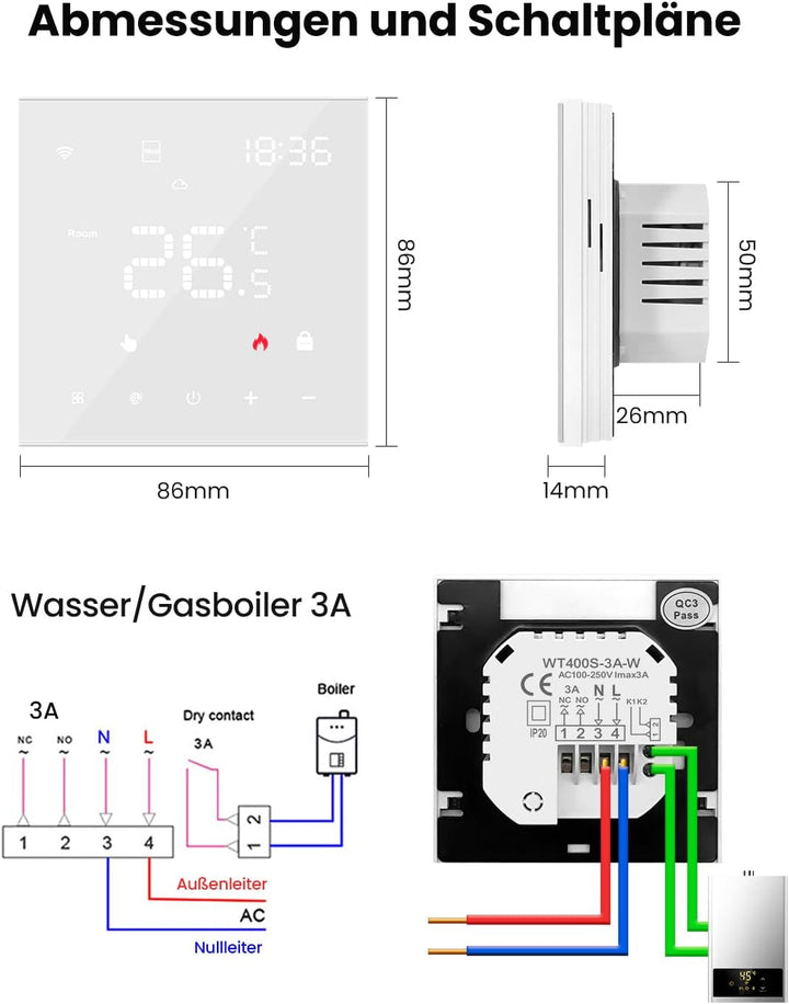 MIUCDA Smart Fussbodenheizung Thermostat WLAN Digital Raumthermostat Programmierbarer Heizungsthermo