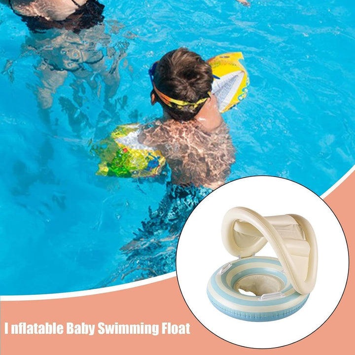 Kinder Aufblasbare Pool Schwimmhilfen Schwimmender Sitz mit Sonnendach Blau, Blau