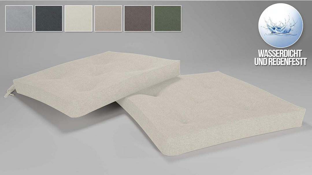 Rollmayer 2er Set Stuhlkissen Velvet Creme 163 40x40x4cm mit Steppung | Wasserdicht, Regenfest, Für