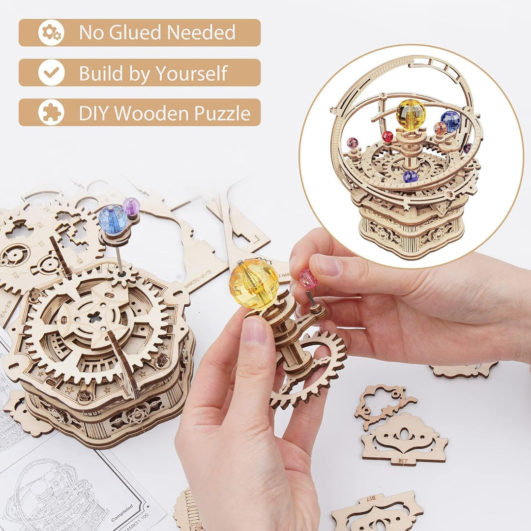 Robotime 3D Holz Puzzle Astronomie Spieluhr Modellbausatz für Erwachsene Mechanische Holzpuzzle Bast