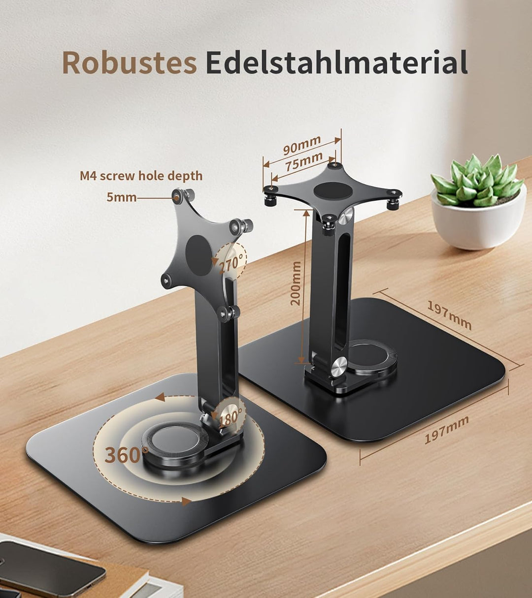 Monitorständer Einstellbarer mit 360° drehbarer Basis, Ergonomisch Tragbarer Monitorhalter, VESA 75x