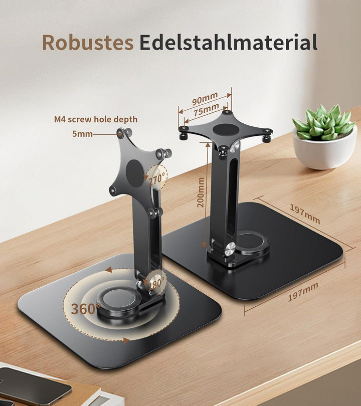 Monitorständer Einstellbarer mit 360° drehbarer Basis, Ergonomisch Tragbarer Monitorhalter, VESA 75x