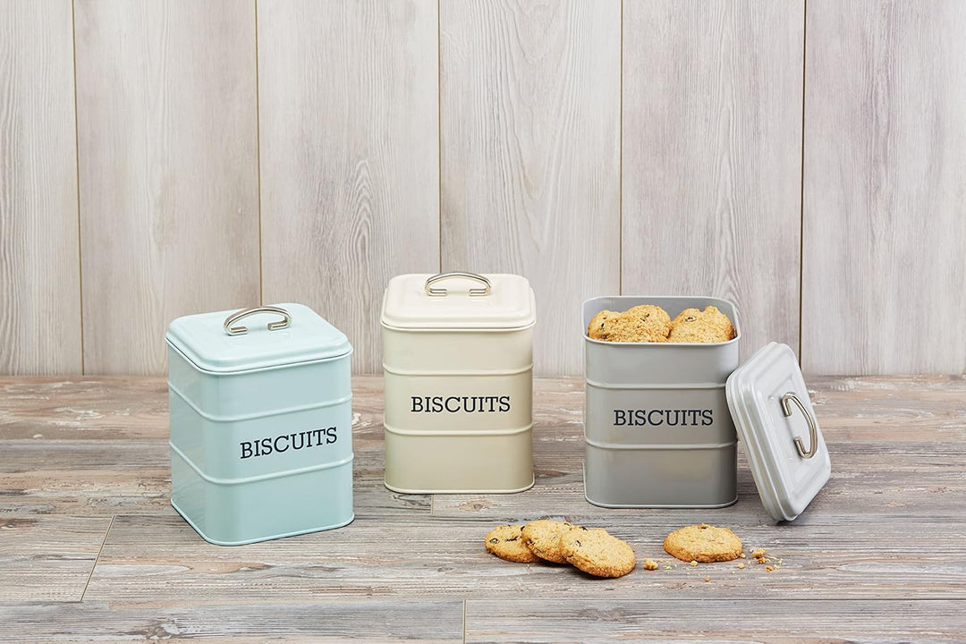 KitchenCraft Vintage Plätzchendose aus Blech, Retro, Klein, Grau – 14.5 x 19 cm Grau Einzeln, Grau E