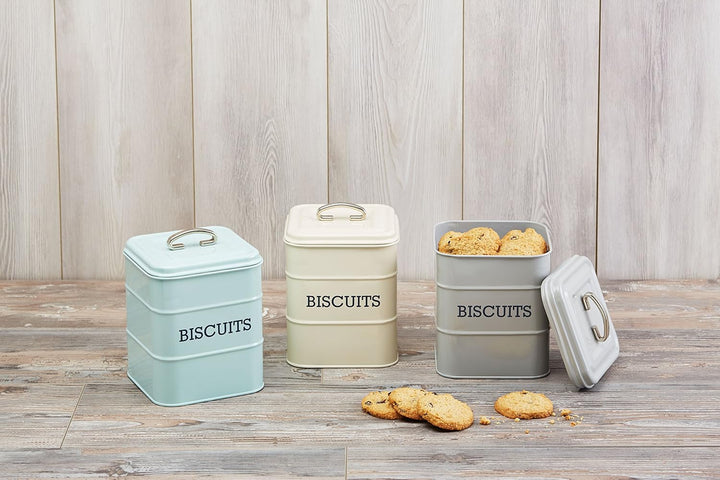 KitchenCraft Vintage Plätzchendose aus Blech, Retro, Klein, Grau – 14.5 x 19 cm Grau Einzeln, Grau E