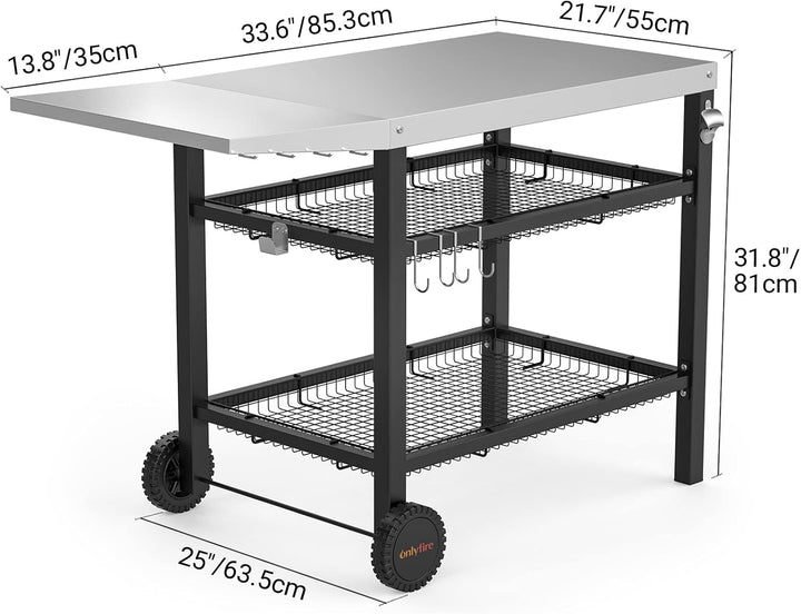 Onlyfire Grillwagen | Edelstahl Grilltisch mit grosser Arbeitsfläche und Beistelltisch, Grill Beiste