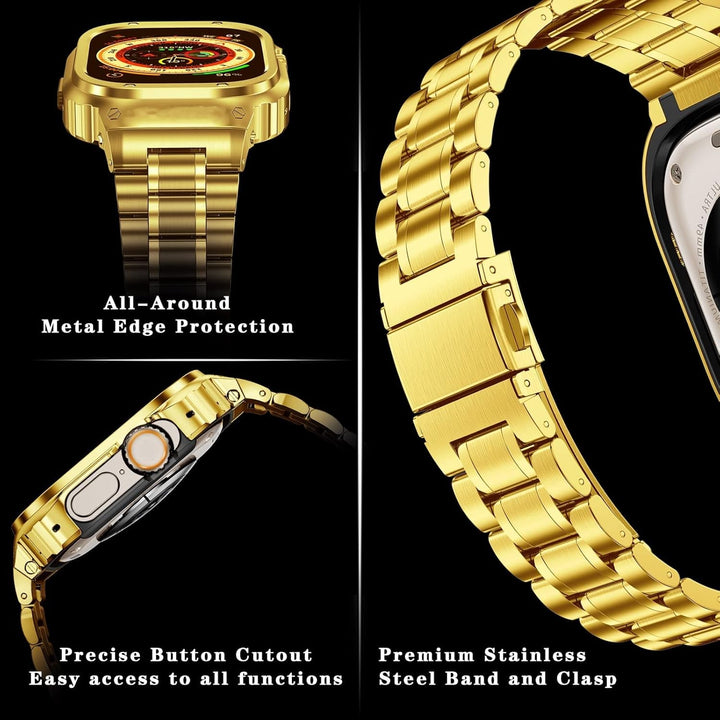 MioHHR Metallbänder mit Gehäuse kompatibel für Apple Watch Band 49 mm, stossfestes Edelstahlgehäuse