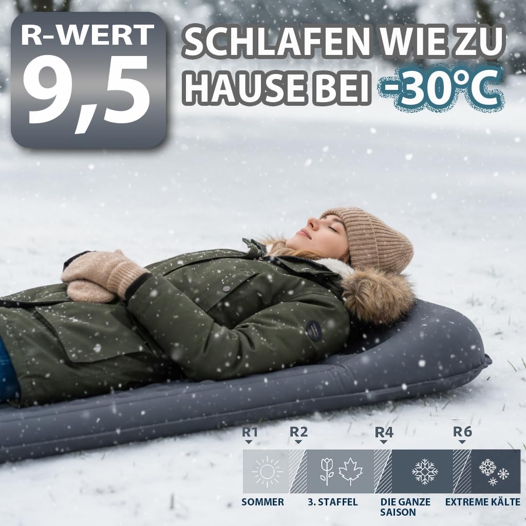 HiiPeak Isomatte R-Wert 9,5 – Extra Thermal Camping Matratze mit Kissen, Isolierte Luftmatratze aus