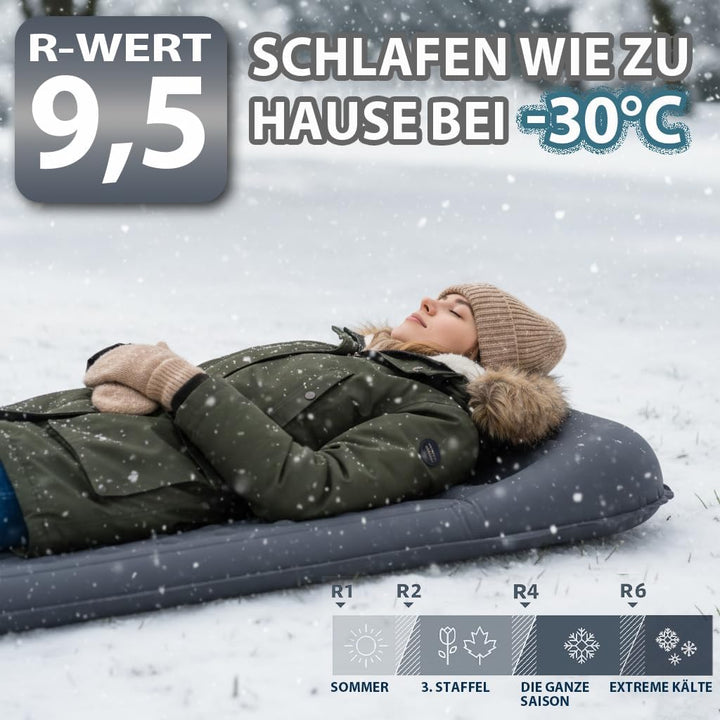 HiiPeak Isomatte R-Wert 9,5 – Extra Thermal Camping Matratze mit Kissen, Isolierte Luftmatratze aus