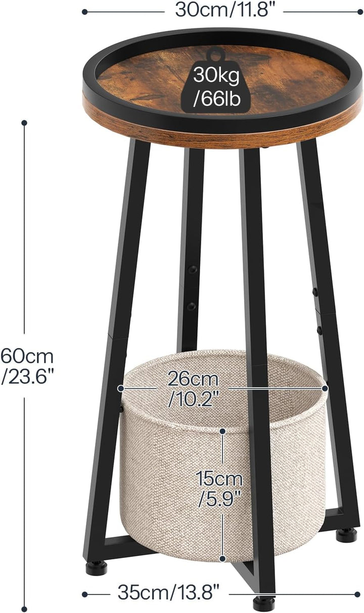 HOOBRO Beistelltisch rund, Kleiner Nachttisch, Sofatisch modern, Couchtisch mit erhöhtem Rand und be