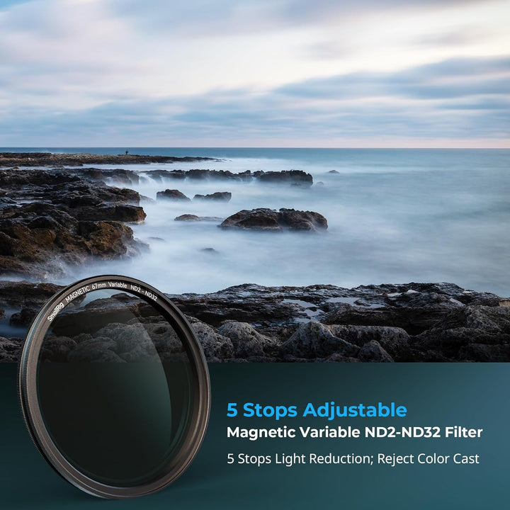SMALLRIG 67mm Magnetischer VND-Filter ND2-ND32 (1-5 Blendenstufen) + 67mm Gewindefilterring, Kein X-