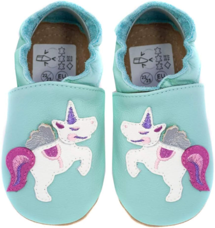 HOBEA-Germany Kitaschuhe Safestep, Kinderhausschuhe, Lederschuhe 20/21 EU Einhorn Mint, 20/21 EU Ein