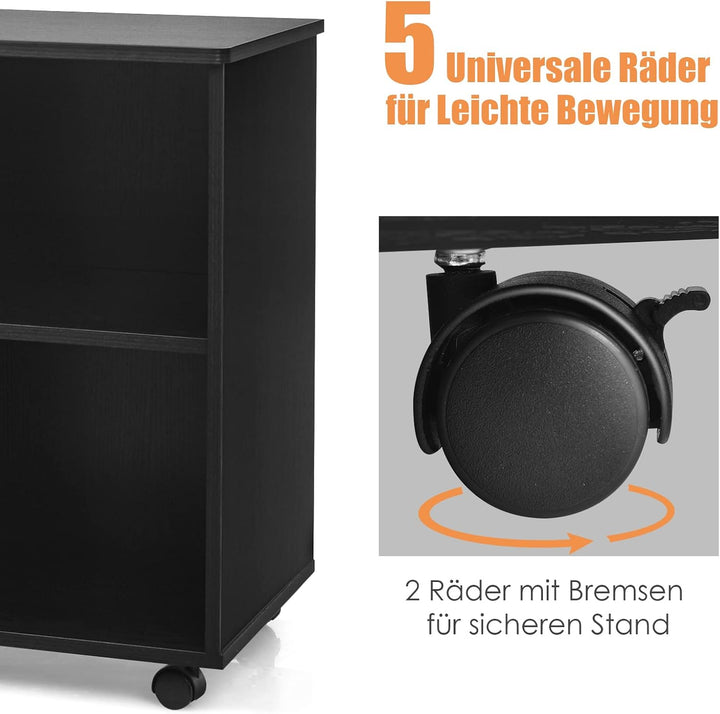 GOPLUS mobiler Aktenschrank, Rollcontainer mit 3 Schubladen & 2 offenen Fächern, Bürocontainer mit R