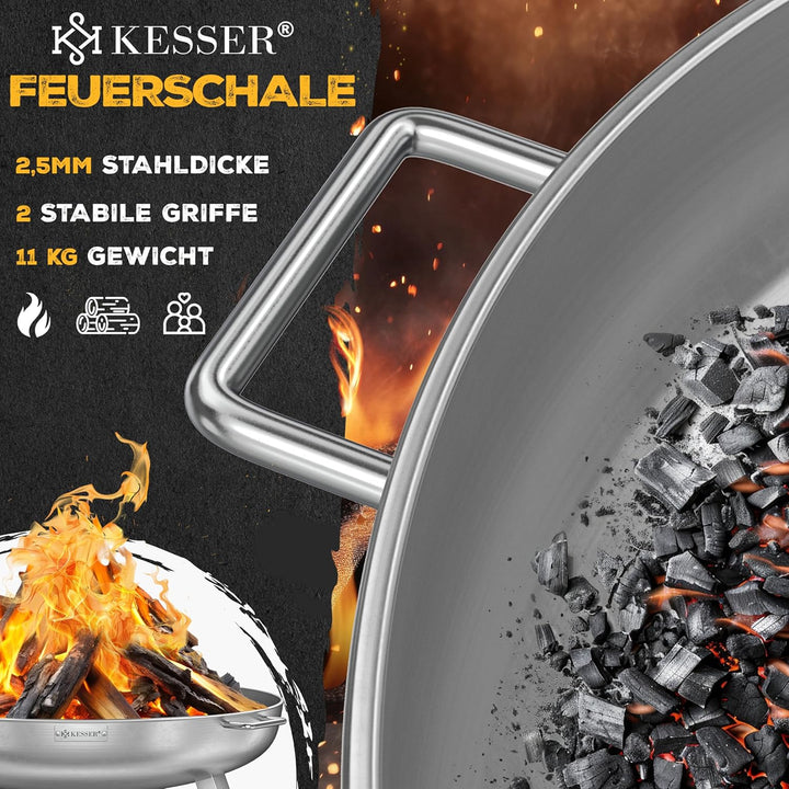 KESSER® Feuerschale 2,5mm Stahldicke | Feuerkorb Ø70cm Edelstahl | Feuertonne +42cm Feuerhaken Gusse
