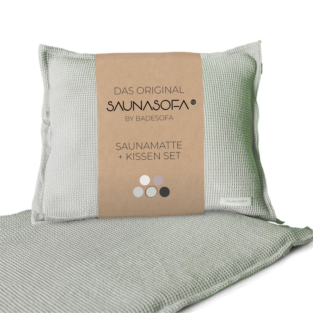 SAUNASOFA® von BADESOFA® | Extra bequeme Sauna-Matte mit Kissen | Einfacher Transport dank Tragegurt