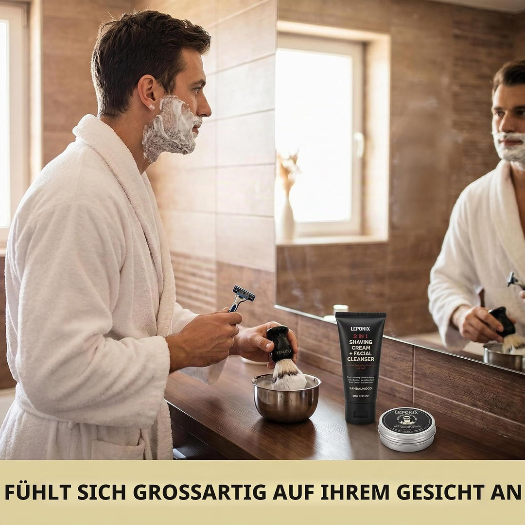 Rasierset für Herren, Rasierset mit Sandelholz-Rasiercreme, Rasierseife, Rasierpinsel, Rasierschale,