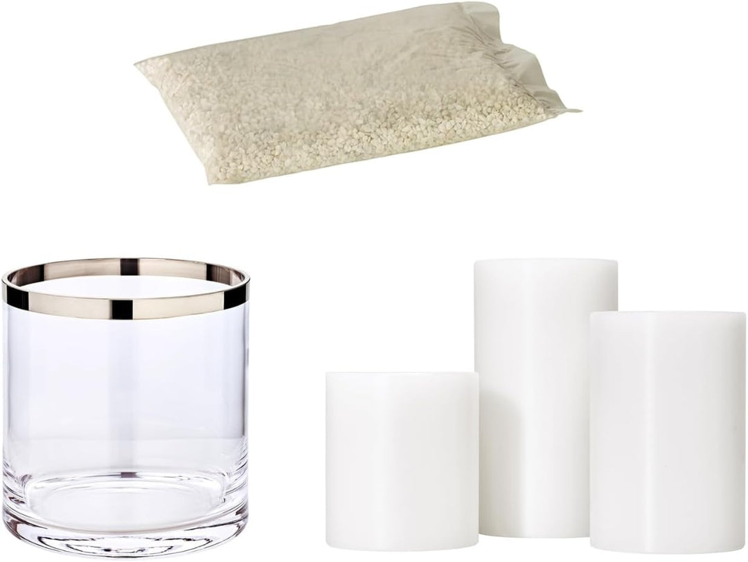 EDZARD Windlicht Molly, Kerzenglas aus mundgeblasenem Kristallglas mit Platinrand, Höhe 15 cm, Durch