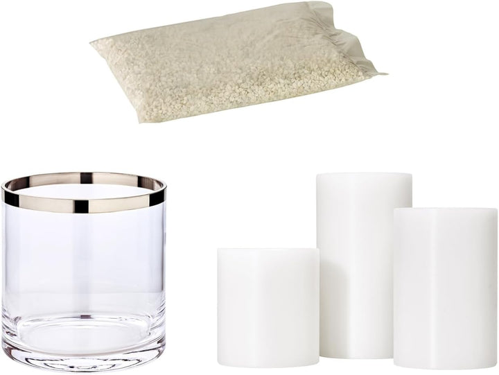 EDZARD Windlicht Molly, Kerzenglas aus mundgeblasenem Kristallglas mit Platinrand, Höhe 15 cm, Durch