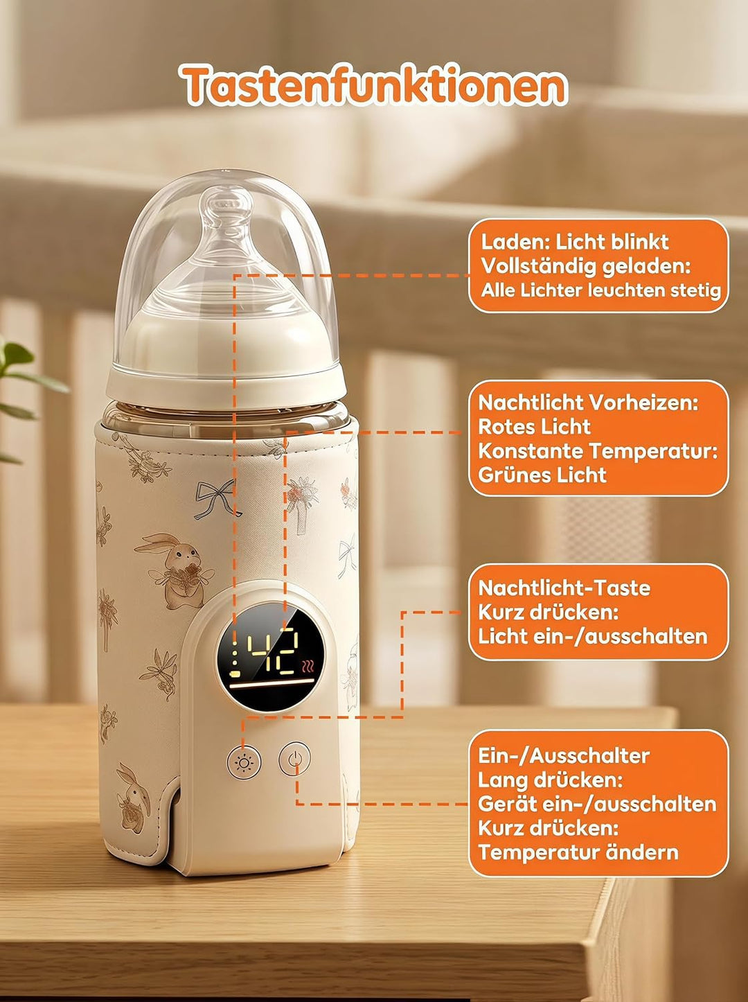 Flaschenwärmer Baby Unterwegs mit 6-10h Wärmehaltung | 6 Temperaturstufen 38-50℃, 8000mAh Akku &amp; 18W
