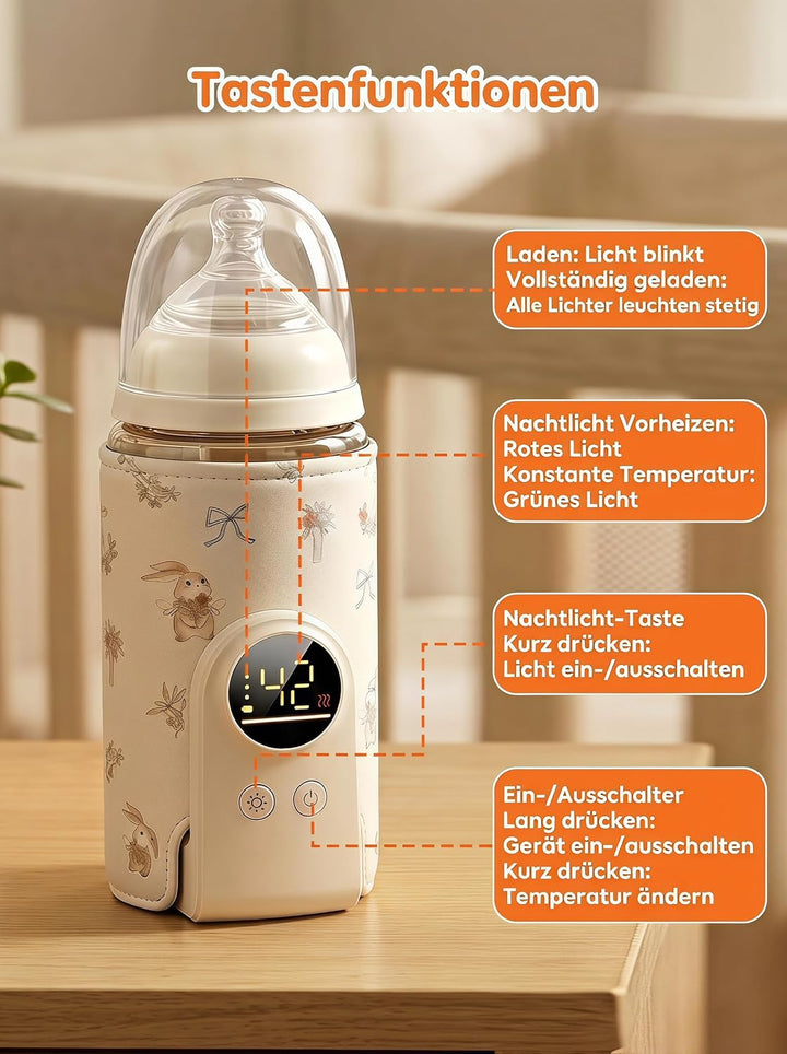 Flaschenwärmer Baby Unterwegs mit 6-10h Wärmehaltung | 6 Temperaturstufen 38-50℃, 8000mAh Akku &amp; 18W