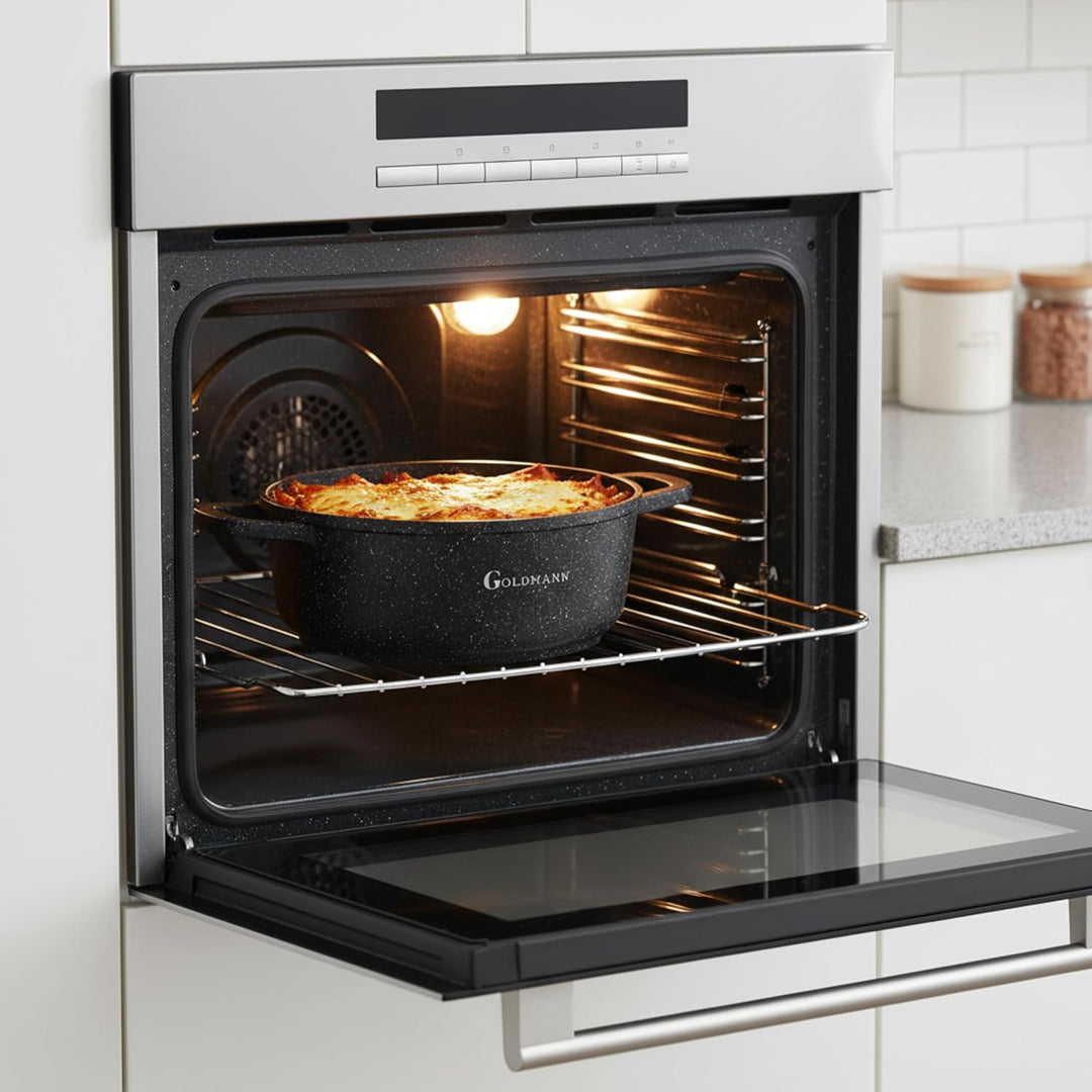 GOLDMANN Premium Gussaluminium Kochtopf 20 cm (2,3 L) – Keramik-Marmor Antihaft-Kasserolle mit Glasd