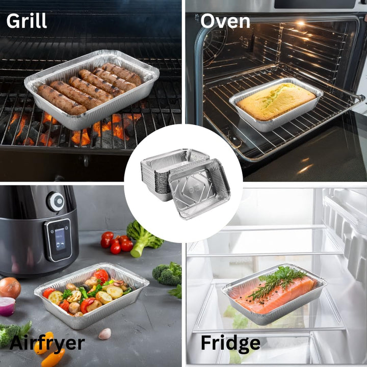 Enpack Aluschale R1-845L - 100 Stück Aluminiumschale mit Deckel - Menüschale - eckige Alu Form mit 8