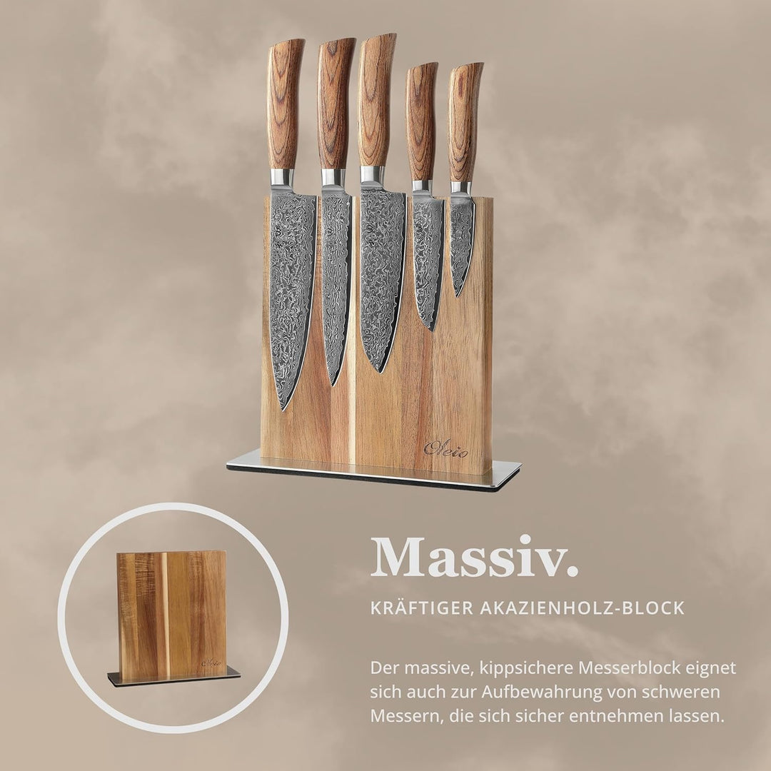 Wakoli EDIB Pro Premium 5er Damastmesser-Set mit Messerblock I 8-20 cm Klingen gefertigt aus 67 Lage