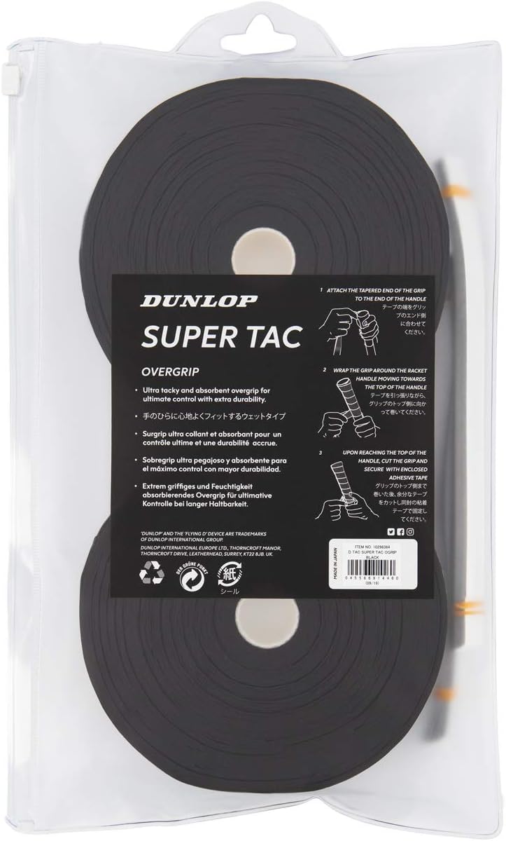 Dunlop Super Tac Tennis Overgrip Schwarz Unisex-Adult, Schwarz Unisex-Adult