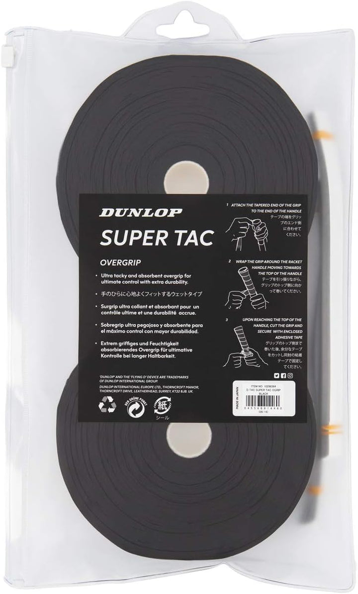 Dunlop Super Tac Tennis Overgrip Schwarz Unisex-Adult, Schwarz Unisex-Adult