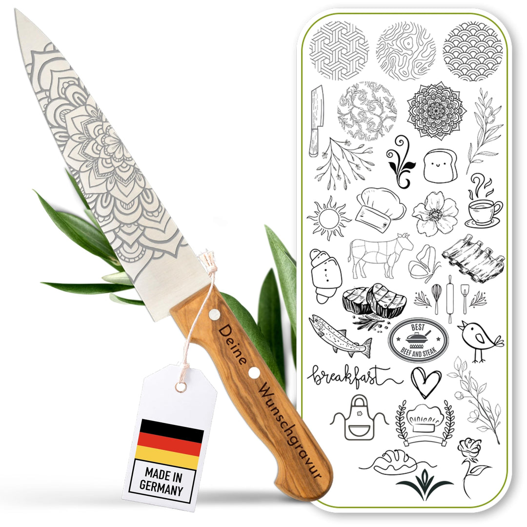 Küchenmesser personalisiert, Olivenholz - Hochwertiges Solinger Kochmesser als individuelles Geschen