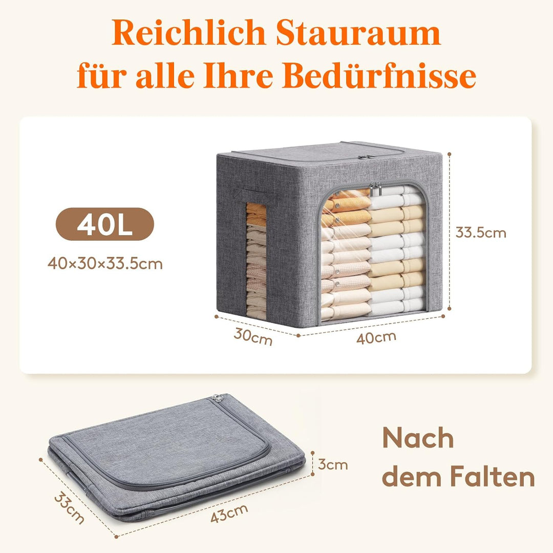 Lifewit 40L Aufbewahrungsbox mit Deckel, Kleidung Aufbewahrung, Faltbare Kleideraufbewahrung mit Met