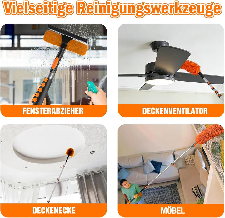 7,2M Staubwedel Teleskop Waschbar, Spinnwebenbesen mit Teleskopstiel, Fensterabzieher zum Reinigen v
