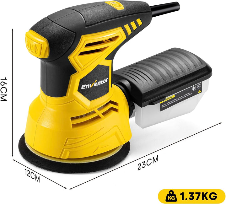 Enventor Exzenterschleifer 125mm, 300W Schleifmaschine 6000-13000 OPM, 6 Gänge, Multischleifer mit A