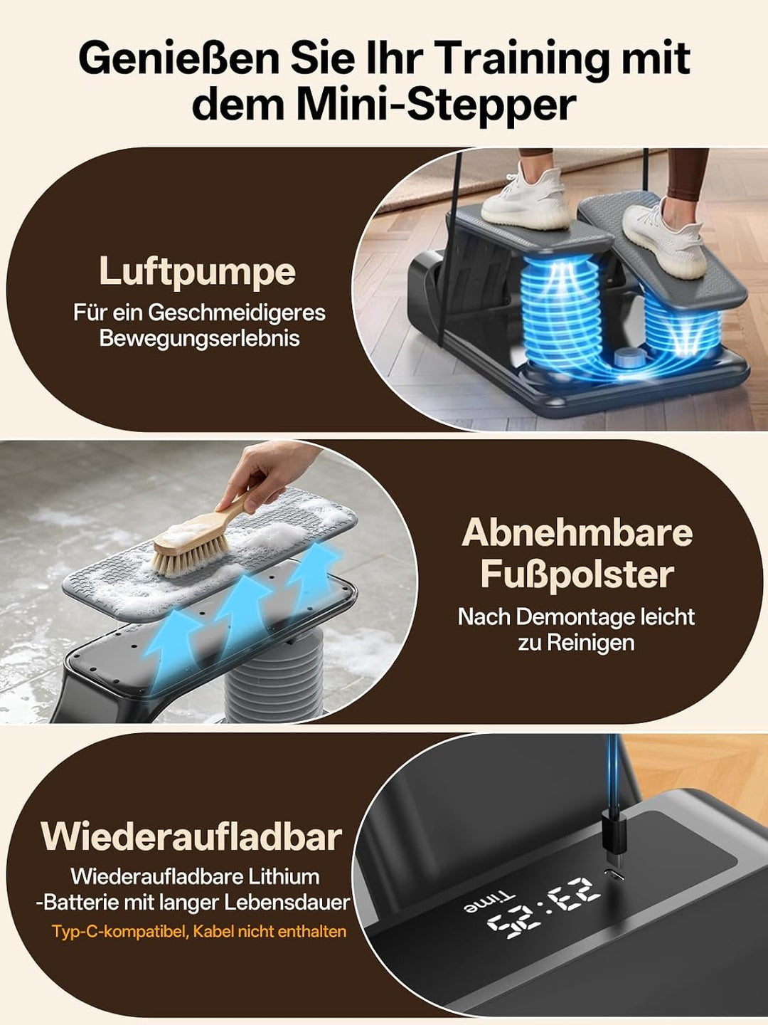 JOROTO Air Resistance Stepper für Zuhause, Mini Stepper mit 5-stufig Einstellbarer Intensität + Bänd