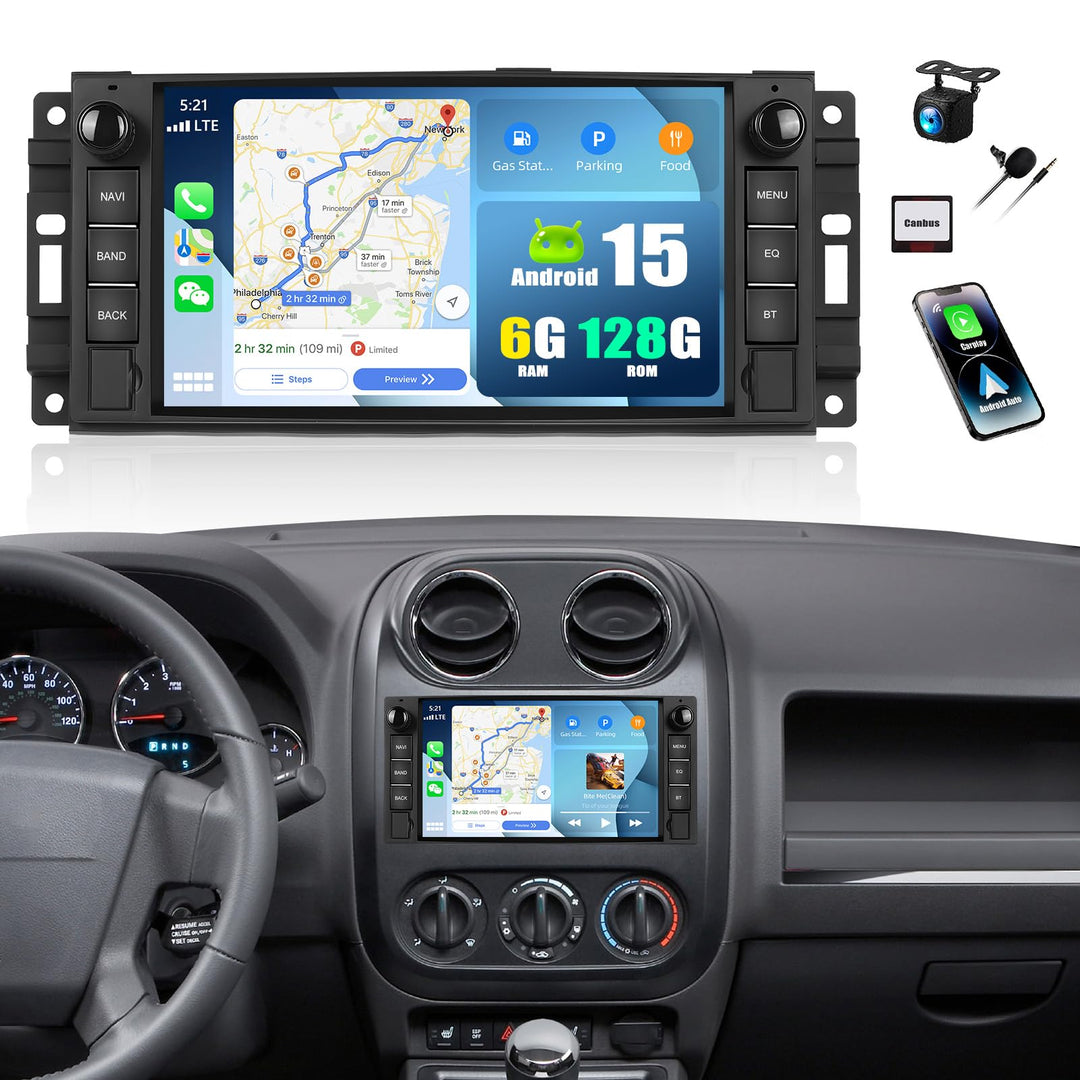 Android 15, 6G+128G 8Kern Autoradio für Jeep Wrangler Compass Grand Cherokee/Chrysler 300C/Dodge Ram