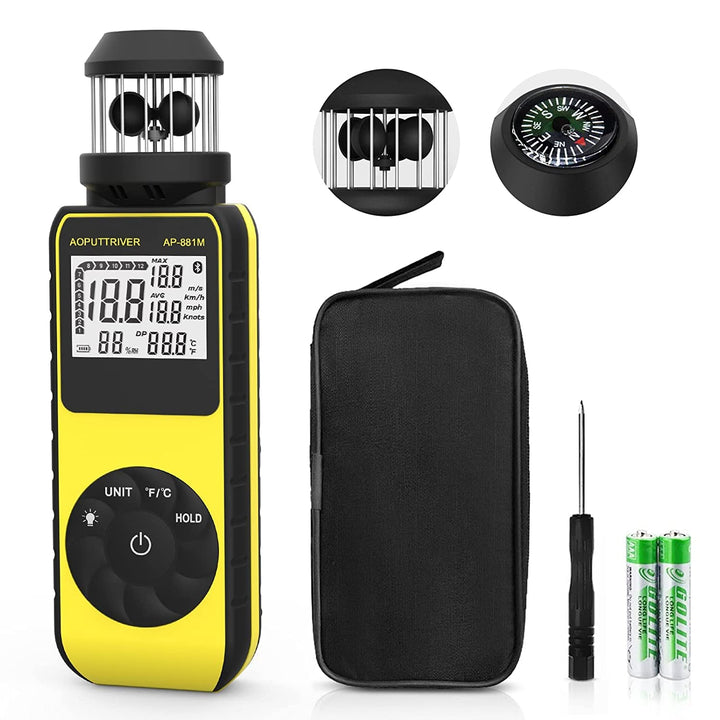 Digitaler Anemometer Handheld AP-881M Windmesser Anemometer mit 360°Windrichtung Wind Cup Anemometer