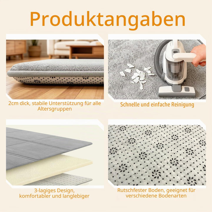 Krabbelmatte Kinder Faltbar Kariert Kinderteppich Rutschfester Unterseite Weicher Kurzflor Pflegelei