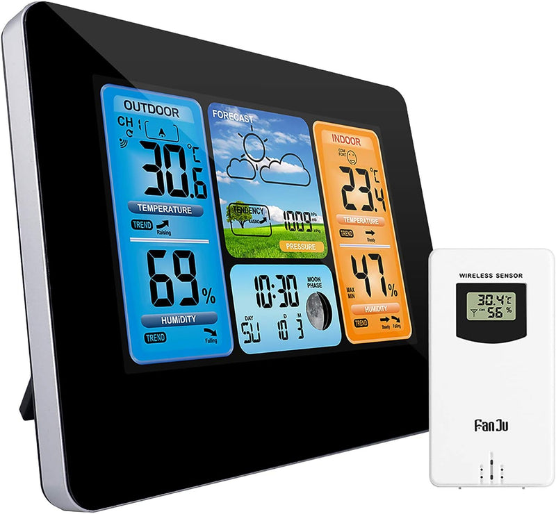 ALLOMN Wetterstationen kabellos mit Innen-/Aussensensor, LCD-Digitalwetterstation mit Alarm/Temperat