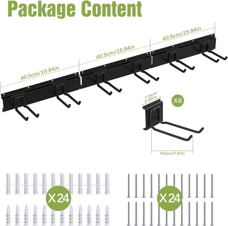 Housolution Verstellbar Garagen Gerätehalter 121cm, Metall Wandhaken mit 3 Schienen 6 Haken Werkzeug