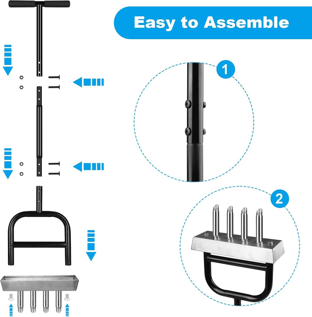 Rasenbelüfter mit 4 Edelstahl-Kern & Ablageschale, Manueller Rasenlüfter mit T-Griff, Aerifizierer f