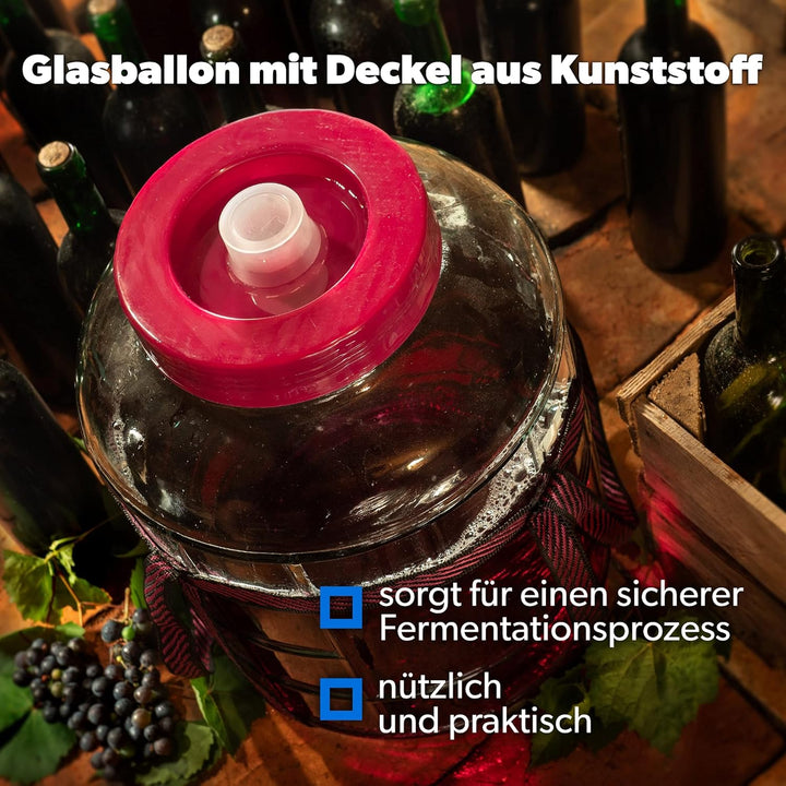 KADAX Gärballon 10L, Glasballon mit Deckel aus Kunststoff, Weinballon, Glasgärballon, universelles G