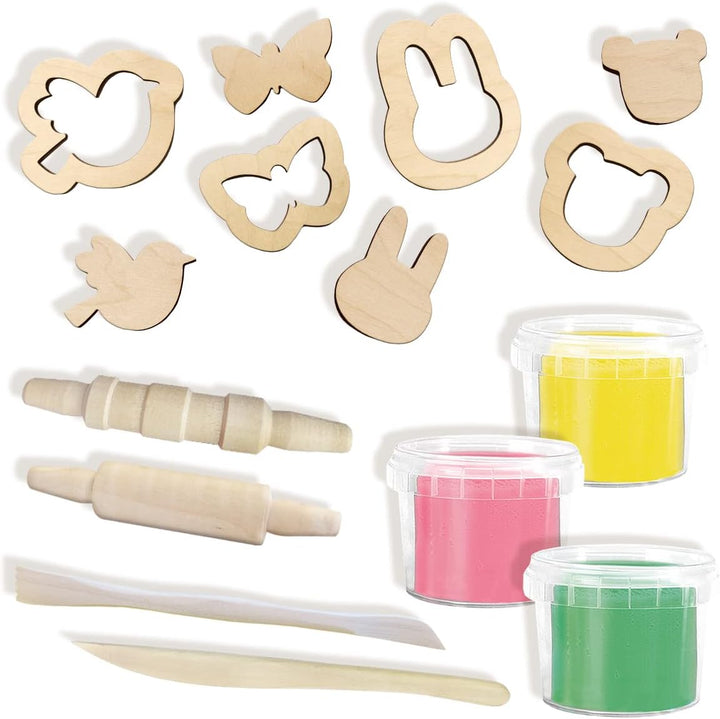 SES Creative 24917 – Eco Knete Set mit Holzwerkzeugen, Umweltfreundlich, Fördert Motorik und Kreativ