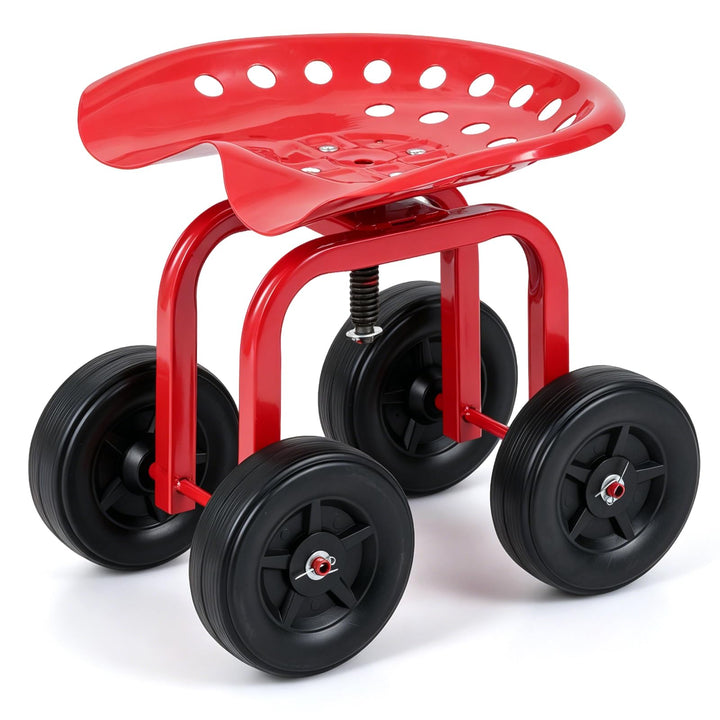 GYMAX Gartenhocker mit Rollen, bis 150kg Belastbar, Rot, Rot
