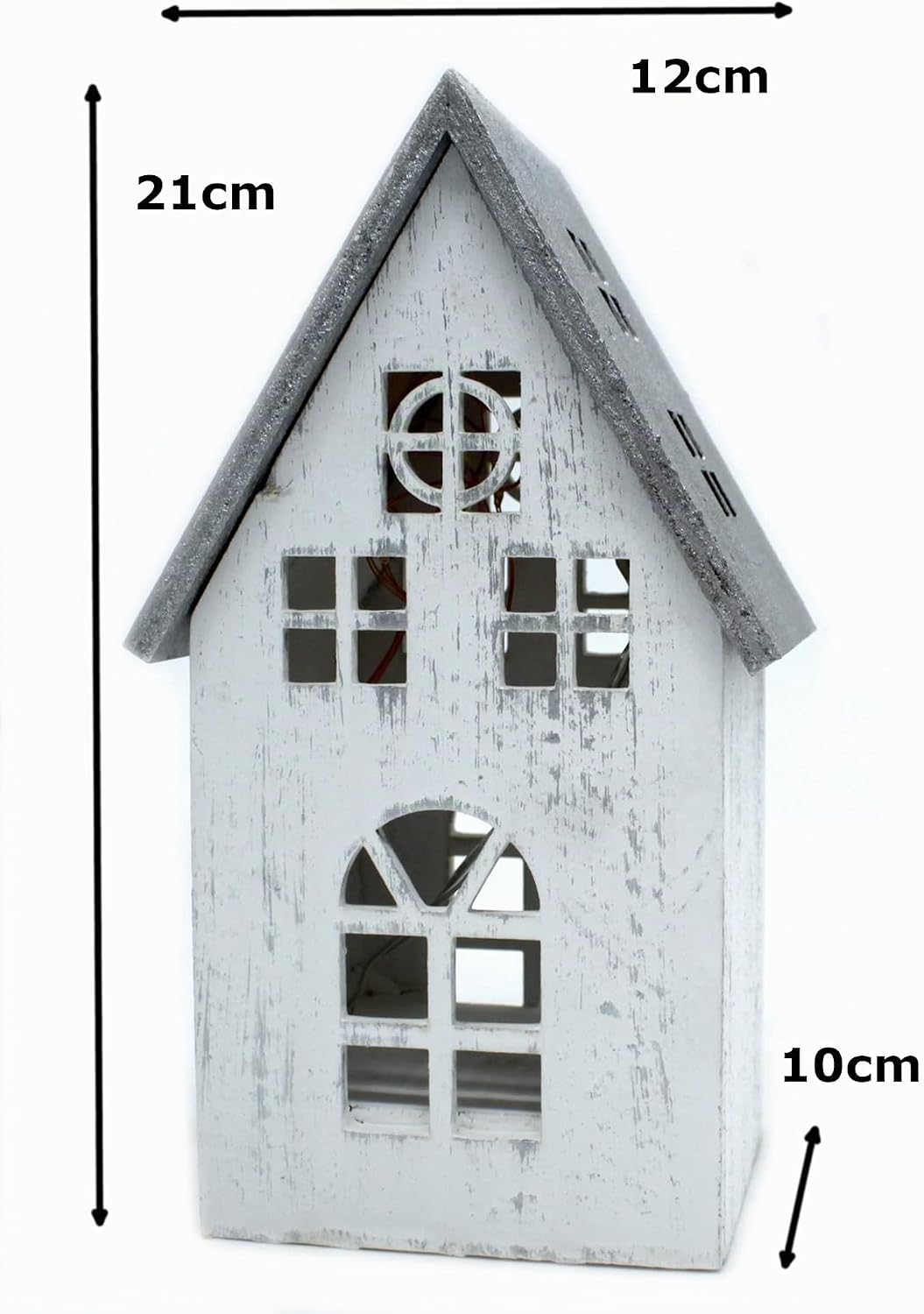 DARO DEKO Holz LED Haus weiss Silber 12 x 21cm, 12 x 21cm