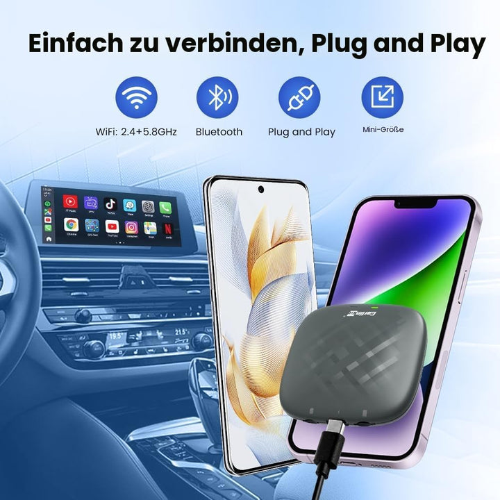 CarlinKit 2026 Wireless CarPlay & Android Auto AiBox Adapter, für Autos mit kabelgebundenem CarPlay,
