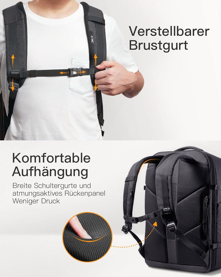 Inateck 38.5-46.2 L Reiserucksack erweiterbarer Herren Damen Handgepäck Flugzeug Rucksack, 15.6 Zoll