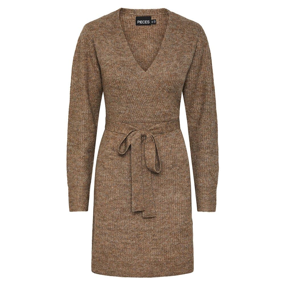 PIECES Damen Pcellen Ls Wrap Knit Dress Noos Bc XL Fossil, XL Fossil