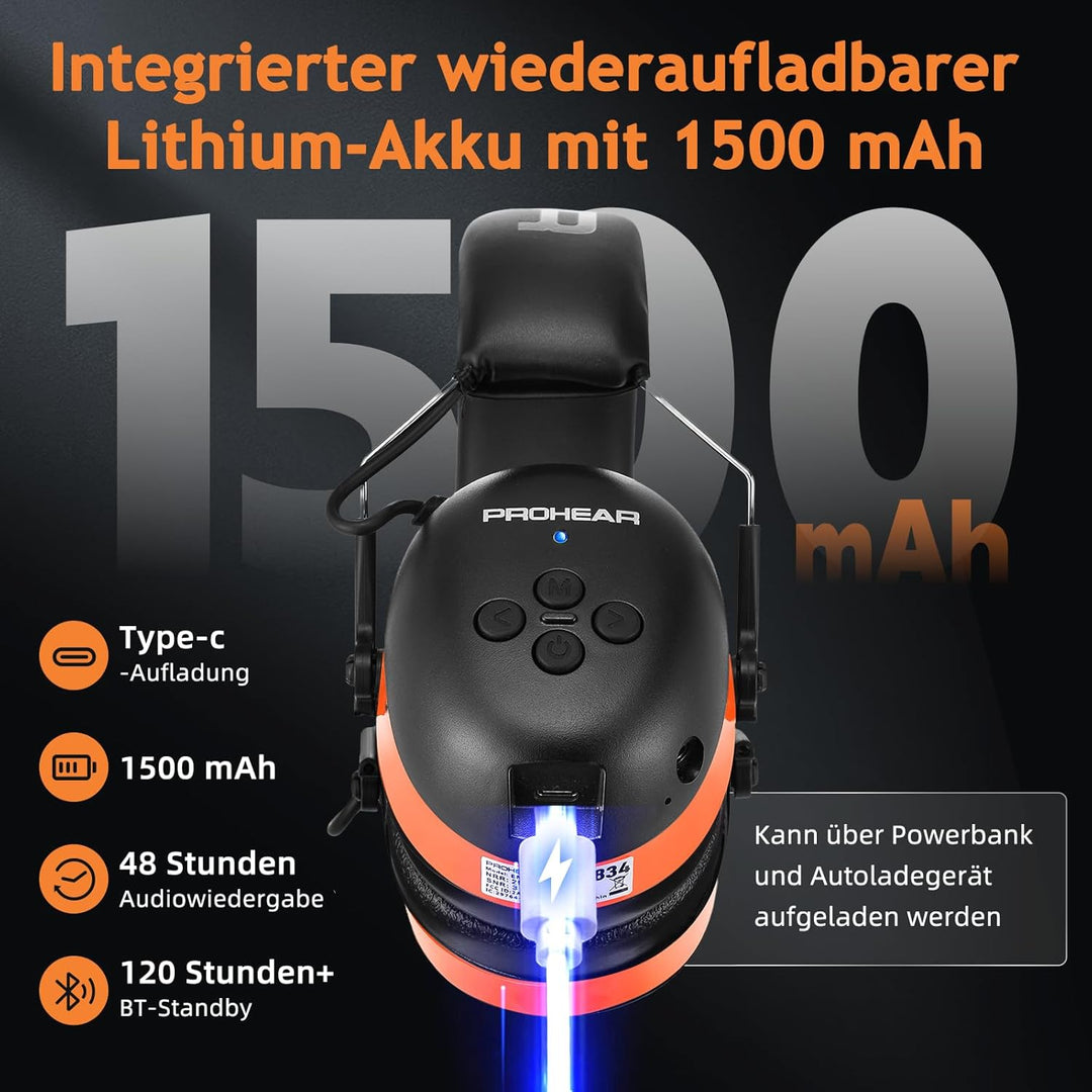 PROHEAR 037 Gehörschutz mit Bluetooth, BT 5.0-Technologie Kopfhörer mit Eingebautem Mikrofon und Lär